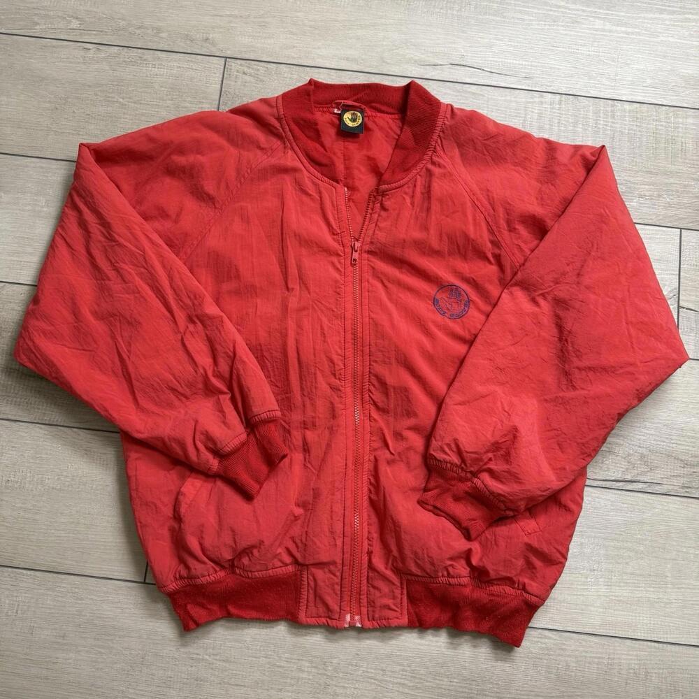 Vintage 1993 Body Glove Red Nylon Bomber Jacket Blue Logo Graphic Size L Surf - Picture 2 of 8